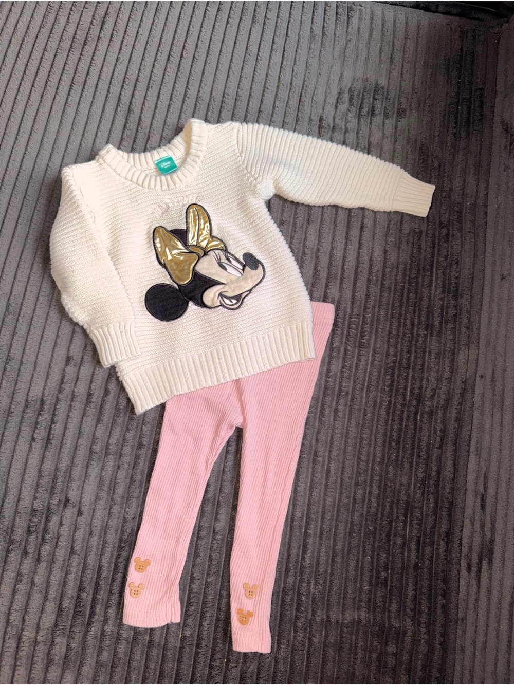 Minnie Mouse Sweater with Pink Ribbed Leggings